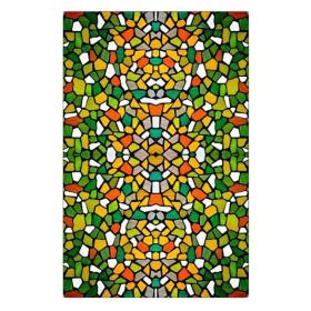 Green Translucent Geometric Stained Glass Window Film Church Frosted Window Film Translucent No Glue Static Decal,15x47 inch