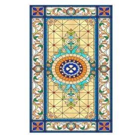 Blue Privacy Static Window Film European Style Stained Glass Window Film Church No Glue Frosted Window Film,15x47 inch