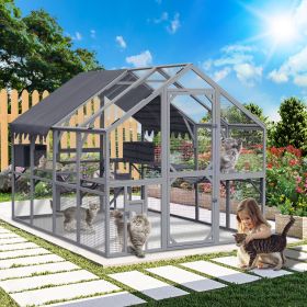 Outdoor Cat House Cat Enclosures 110" Large Kitten Playpen with Platforms,Upgrade Waterproof Cover