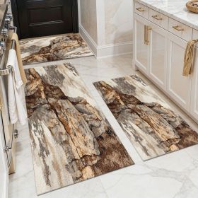 Three-piece kitchen rug set, non-slip and washable, abstract pattern kitchen hallway rug, soft and comfortable, suitable for sinks, floors, entra (Main Color: White, Main Material: Polyester)