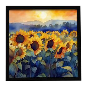 Sunflowers in Watercolor Framed Metal Print Bathroom, Kitchen, Office, Home Decor Wall Art Ready to Hang, Square, 8X8 (Default: Default)